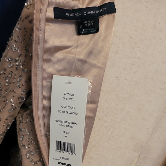 French Connection Silver Sequin Long Sleeve Sheath Dress - Picture 2 of 7